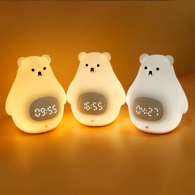 Kids Gift Soft Silicone Bear Led Night Lamp Touch Sensing Sleeping Lights With Timing & Alarm Clock Function