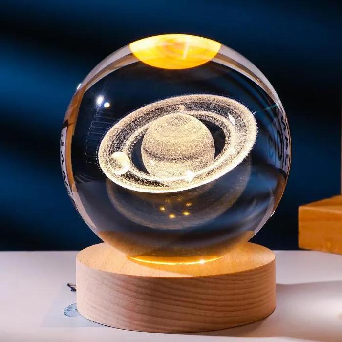 Small Night Lights Wooden Led Light Base Crystal Glass 3d Ball Night Table Moon Raining Cloud Lamp For Home Decoration