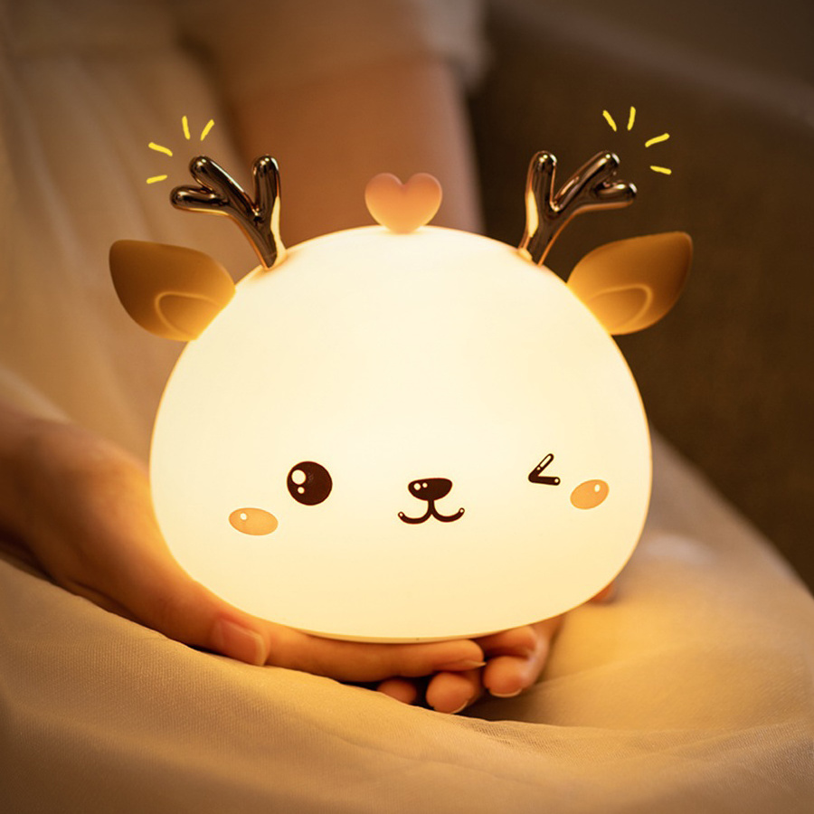 Usb Rechargeable Led Night Lamp Deer Silicone Night Lights Touch Sensor Bedroom Bedside Lamp With Remote For Kids Baby Gift