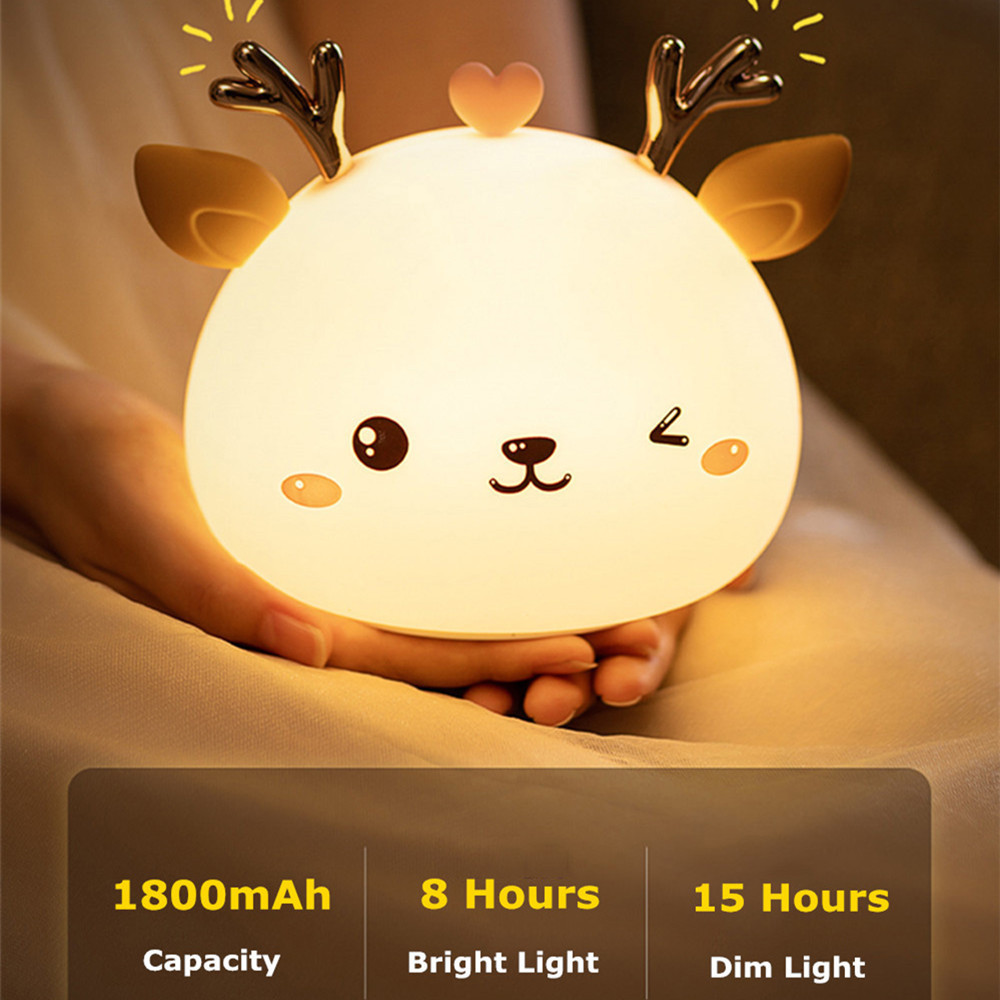 Usb Rechargeable Led Night Lamp Deer Silicone Night Lights Touch Sensor Bedroom Bedside Lamp With Remote For Kids Baby Gift