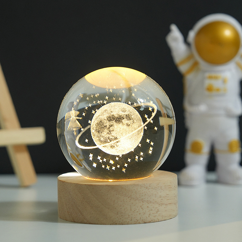 3D Crystal ball Crystal Planet Night Light Laser Engraved Solar System Globe Astronomy Birthday Gift Home Desktop Decoration