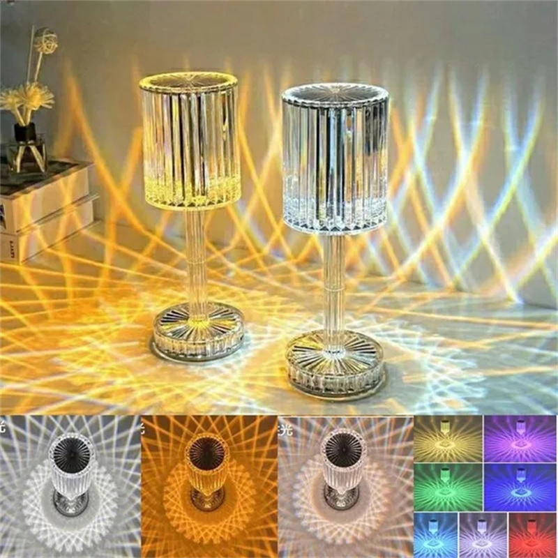 Rechargeable Diamond Crystal Table Lamp Acrylic Desk Decor Atmosphere Lamp LED Bedside Night Light For Bedroom/Living Room