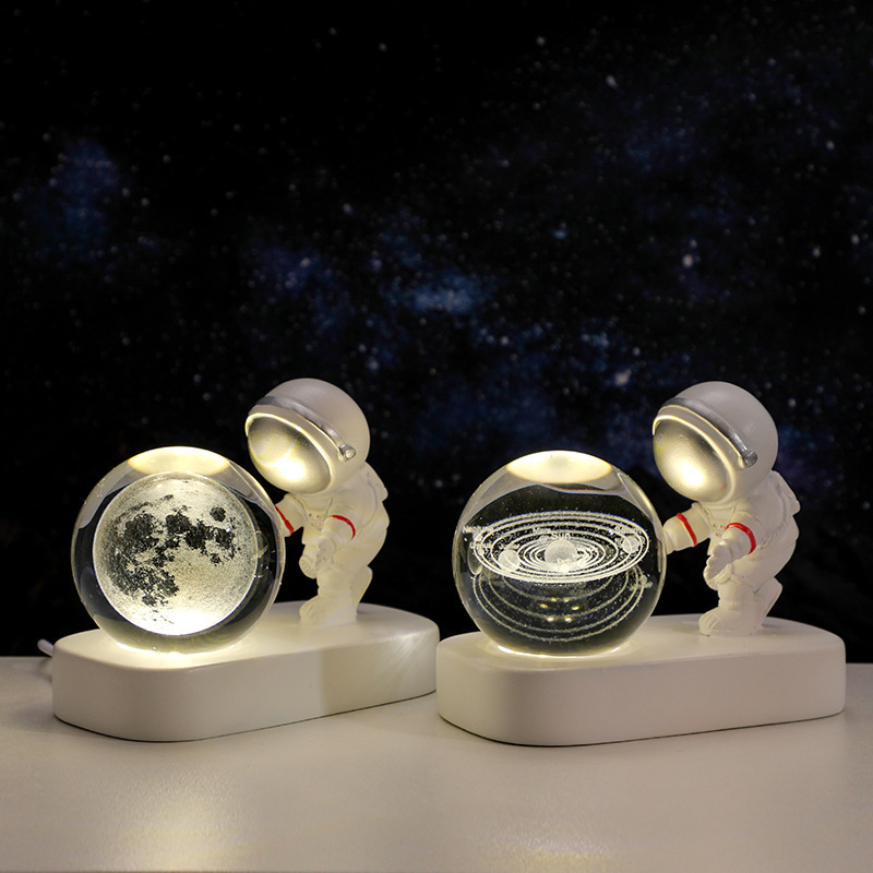 Creative 3D Astronaut Crystal Ball Led Night Light for Children Bedroom Planet Space Solar System Lamp USB Christmas Kid Gift