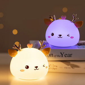 Usb Rechargeable Led Night Lamp Deer Silicone Night Lights Touch Sensor Bedroom Bedside Lamp With Remote For Kids Baby Gift