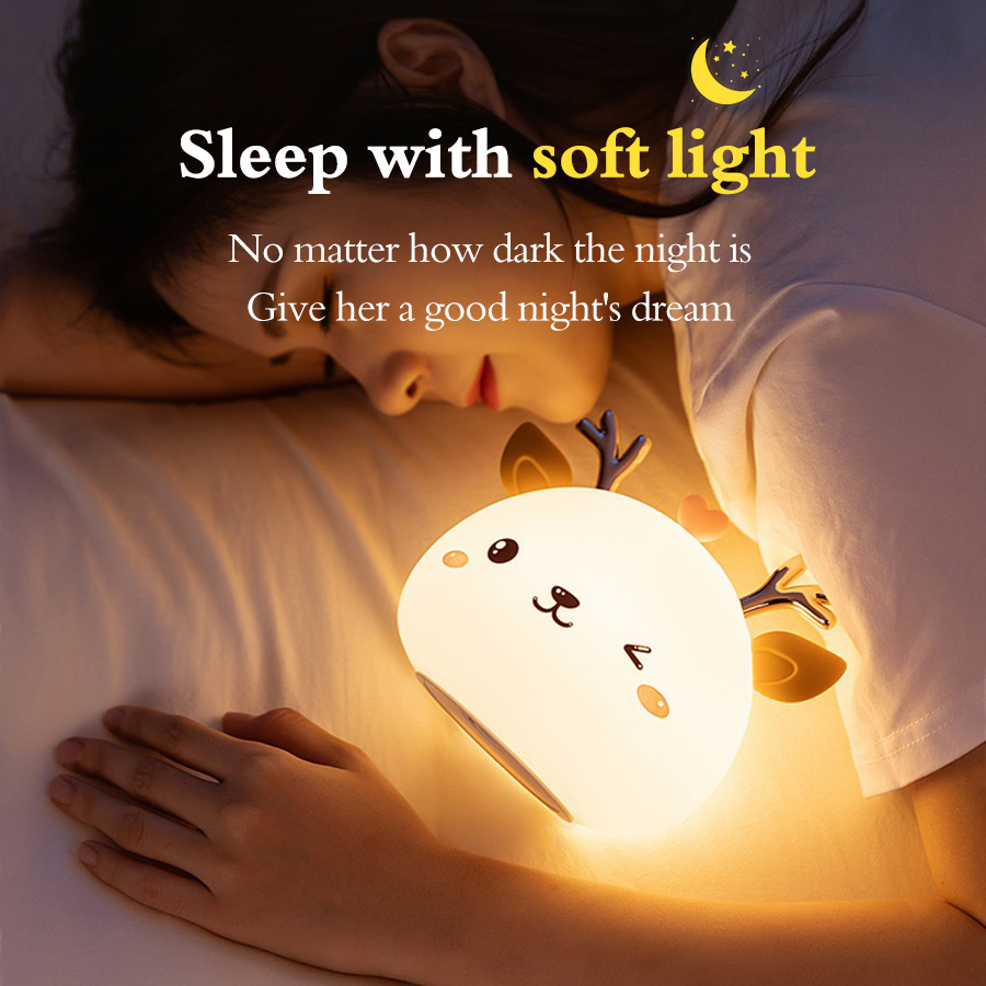 Usb Rechargeable Led Night Lamp Deer Silicone Night Lights Touch Sensor Bedroom Bedside Lamp With Remote For Kids Baby Gift