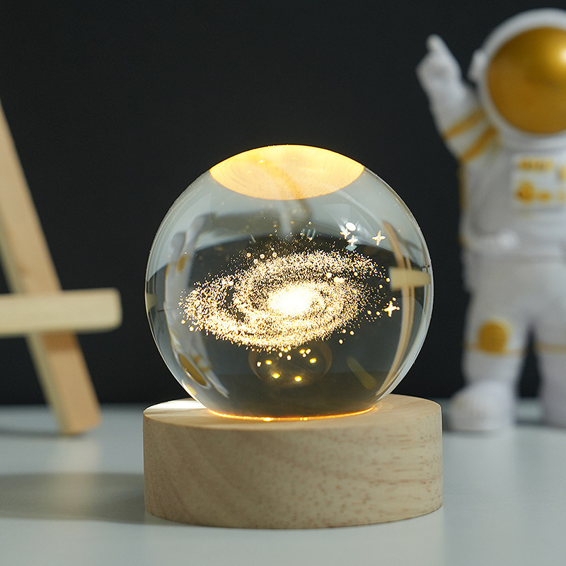 3D Crystal ball Crystal Planet Night Light Laser Engraved Solar System Globe Astronomy Birthday Gift Home Desktop Decoration