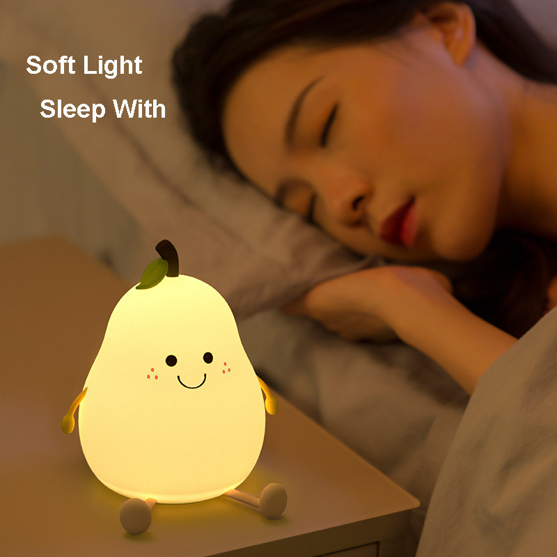 LED Night Light Pear Shaped Rechargeable/Battery Colorful Dimming Touch Silicone Table Lamp Bedside Decoration Light Kid Gift