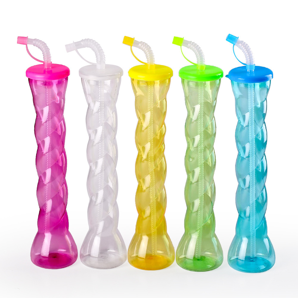 Hot sale plastic cocktail glasses 500ml twist yard glass cup slush ice yard cups festival plastic with straw