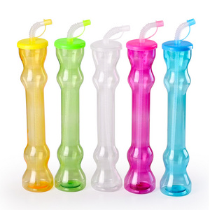 Hot sale plastic cocktail glasses 500ml twist yard glass cup slush ice yard cups festival plastic with straw