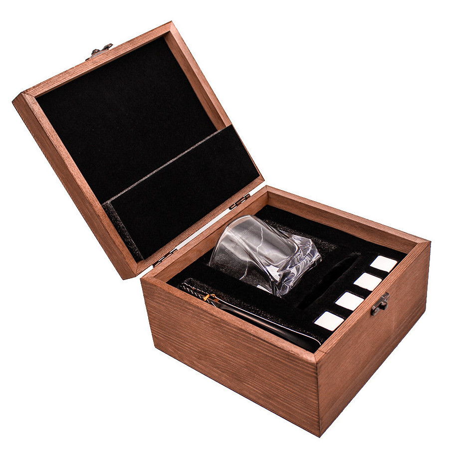 Whiskey glasses set with cigar pliers whiskey stone velvet in premium wooden box for wedding christmas luxury gift