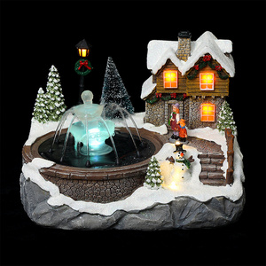 Wholesale music luminous fountain snow house resin miniature custom christmas village houses