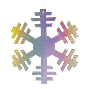 Various Sizes Holographic Iridescent Changing Color Wooden Snowflake Christmas Tree Hanging Pendants