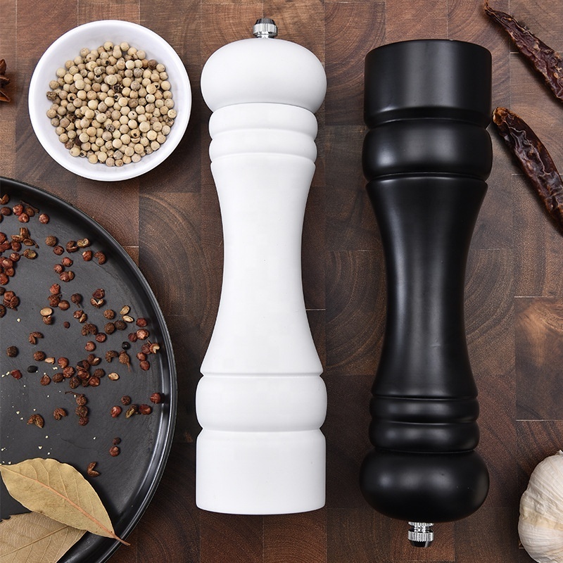 High Quality and low price Kitchen Black White Wooden Salt and Pepper Mill Hand Crank Pepper Grinder