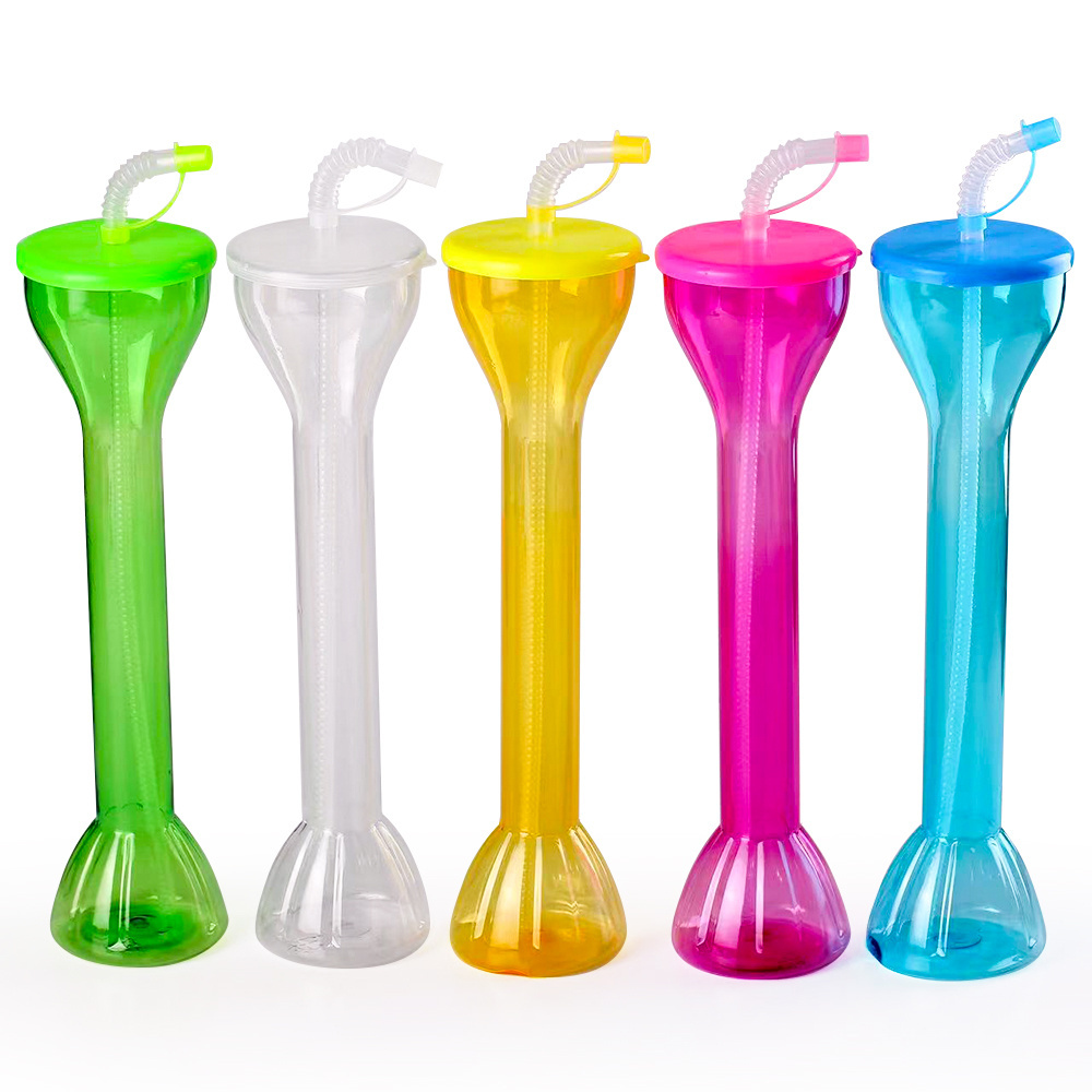 Hot sale plastic cocktail glasses 500ml twist yard glass cup slush ice yard cups festival plastic with straw