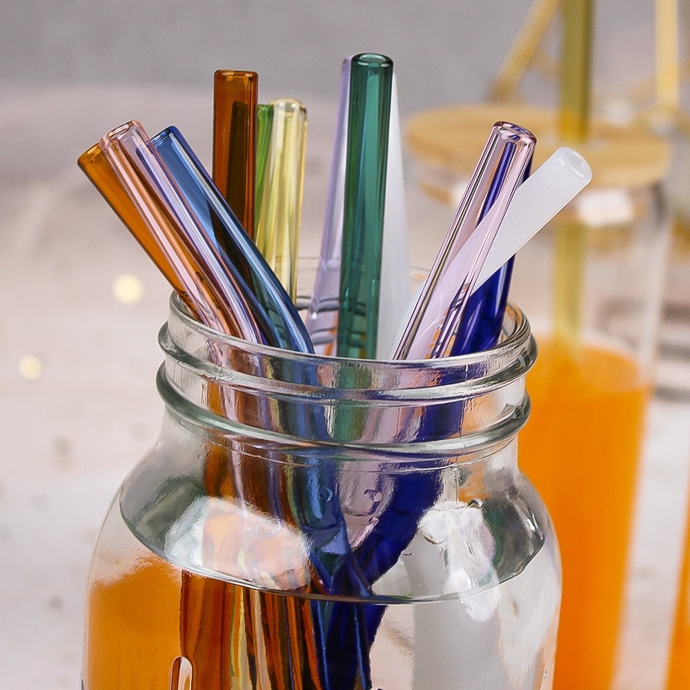 Reusable High Borosilicate Glass Drinking Straw Glass Straws 8mm Glass Drinking Straw Set With Custom Logo