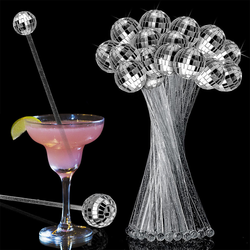 Hot Selling Party Bar Wedding Christmas Drink Stirrers Bar Plastic Disco Ball Shape Cocktail Stirrer