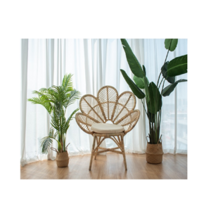 Rattan Wicker Patio H107cmxW91cmxD51cm Cozy Singapore Bohemian Leaf Shaped Rattan Lounge Chair with White Cushion