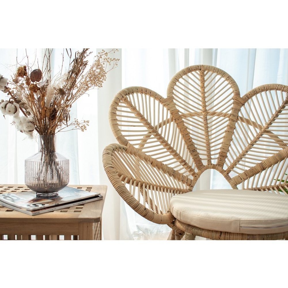 Natural Eco-friendly (H)108cm x (W)96cm x (D)51cm Bohemian Patio Singapore Rattan Wicker Leaf Accent leaf accent designer chair