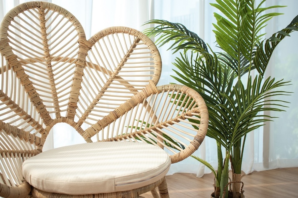 Natural Eco-friendly (H)108cm x (W)96cm x (D)51cm Bohemian Patio Singapore Rattan Wicker Leaf Accent leaf accent designer chair