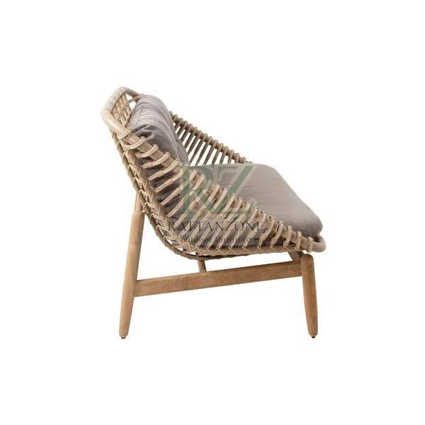 munsy lounge chairs made of rattan frame and solid teak wood leg frames with cushions for indoor and outdoor