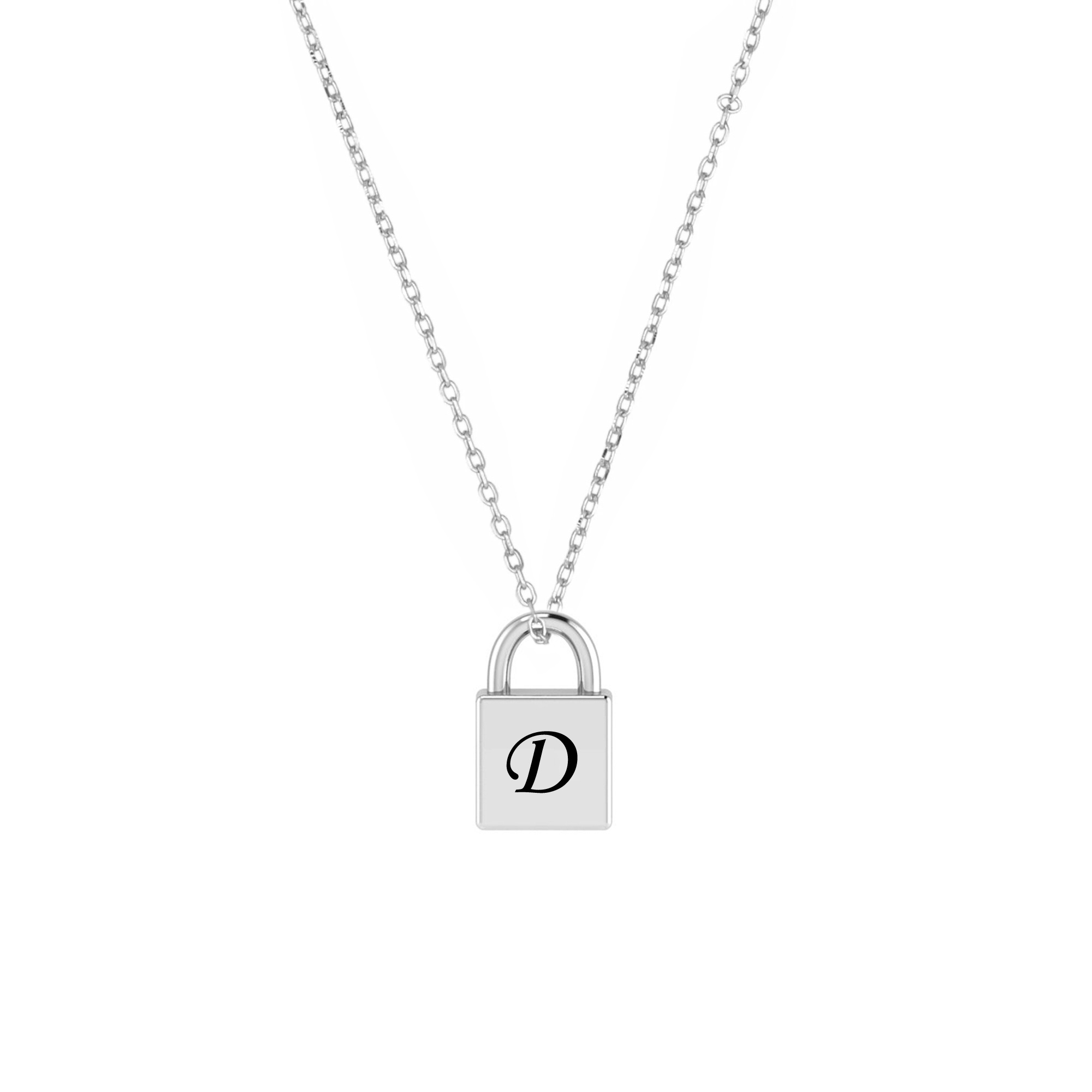 Best Selling New Style Tarnish Free Factory Good Price Engrave Sterling Solid Silver Chunky Simple Lock Pendant Letter Necklace