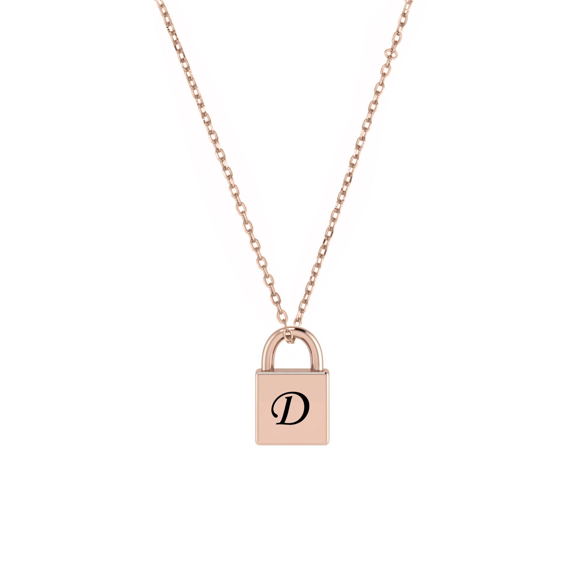 Best Selling New Style Tarnish Free Factory Good Price Engrave Sterling Solid Silver Chunky Simple Lock Pendant Letter Necklace