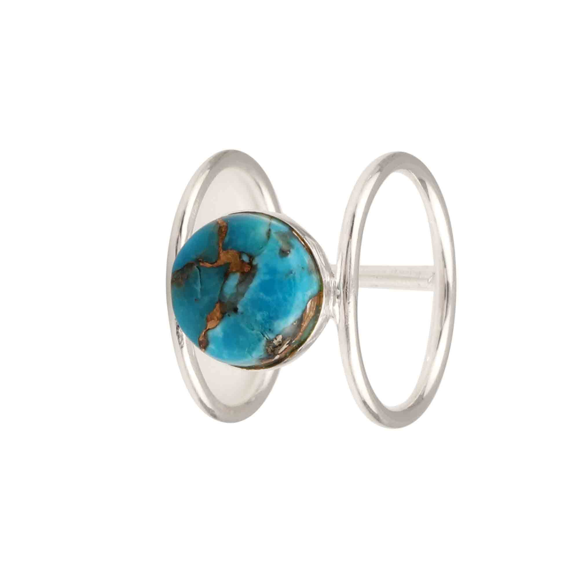 Natural Blue Copper Turquoise Gemstone Solid 925 Sterling Silver Rings Latest Customized Simple Double Band Design Wedding Gift