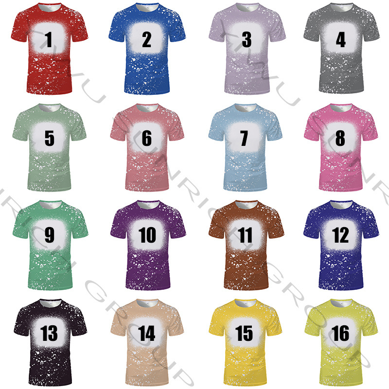 USA Size Kids Adult Custom Design Faux Bleach Polyester T shirt Sublimation Blanks Tee Faux Bleached Shirts