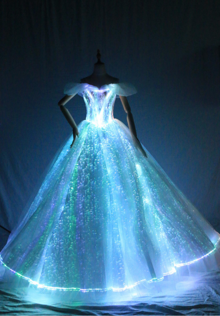 Multi Colors Led Glowing Optic Fiber Wedding Dress Paramount Formal Dress Shining In Dark For Party Event