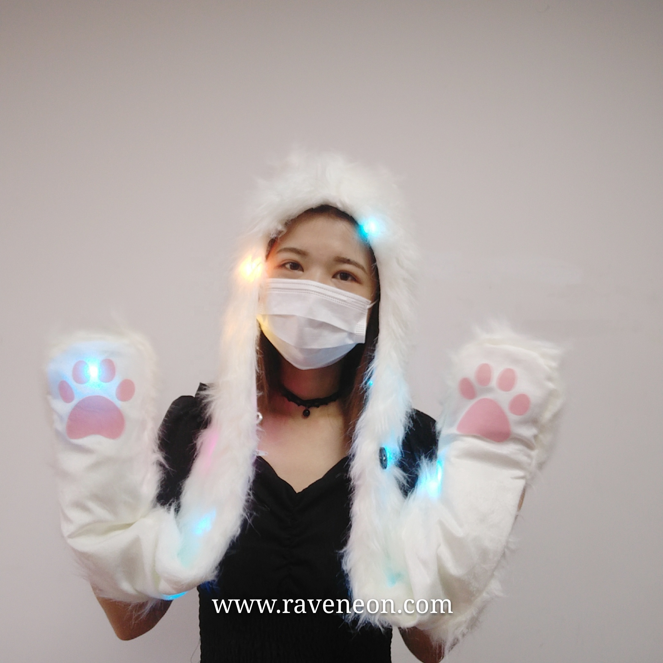 Rave neon 2021 Best  Selling Led Light Up Faux Fur Furry Headgear Party Decoration for woman clothing