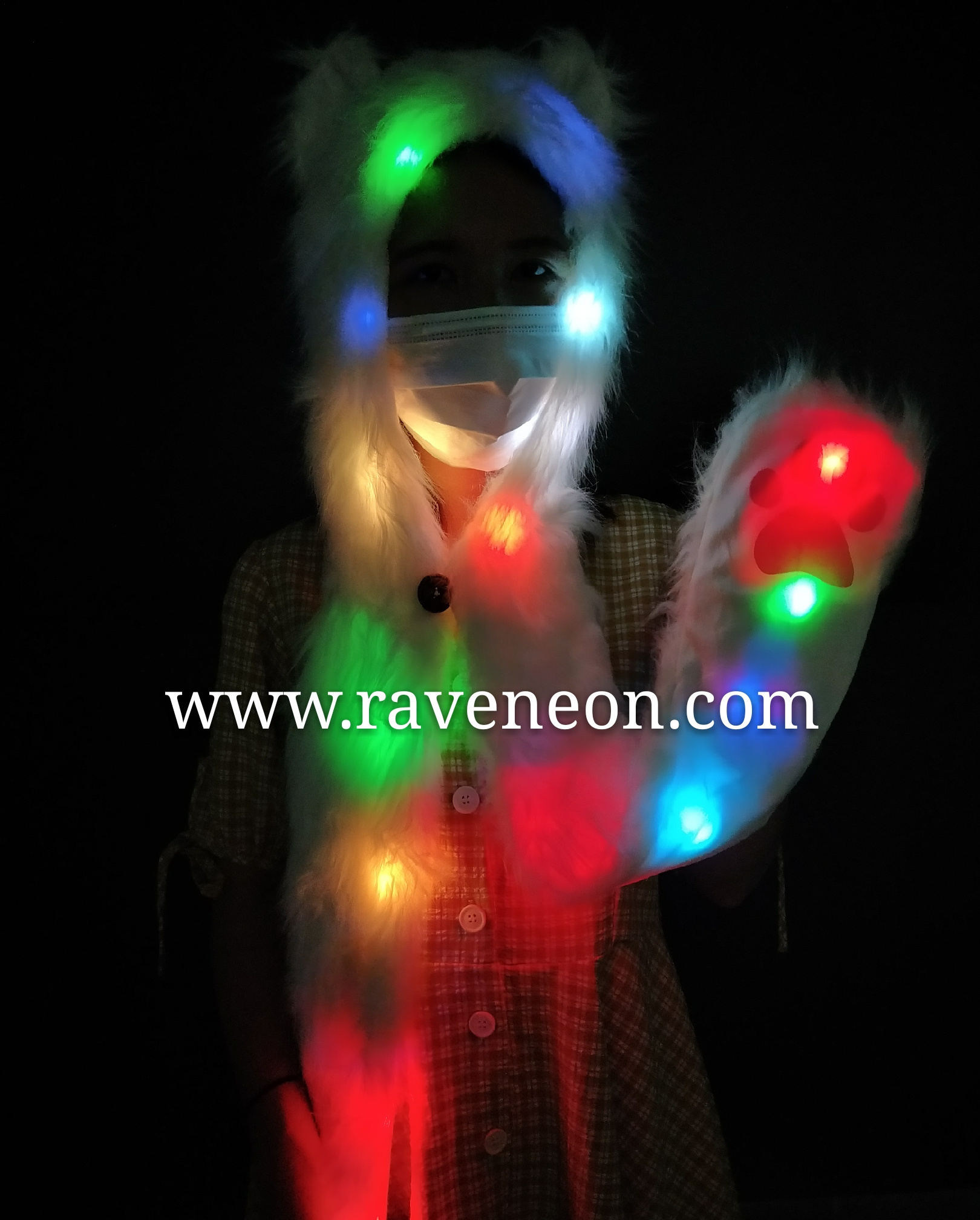 Rave neon 2021 Best  Selling Led Light Up Faux Fur Furry Headgear Party Decoration for woman clothing