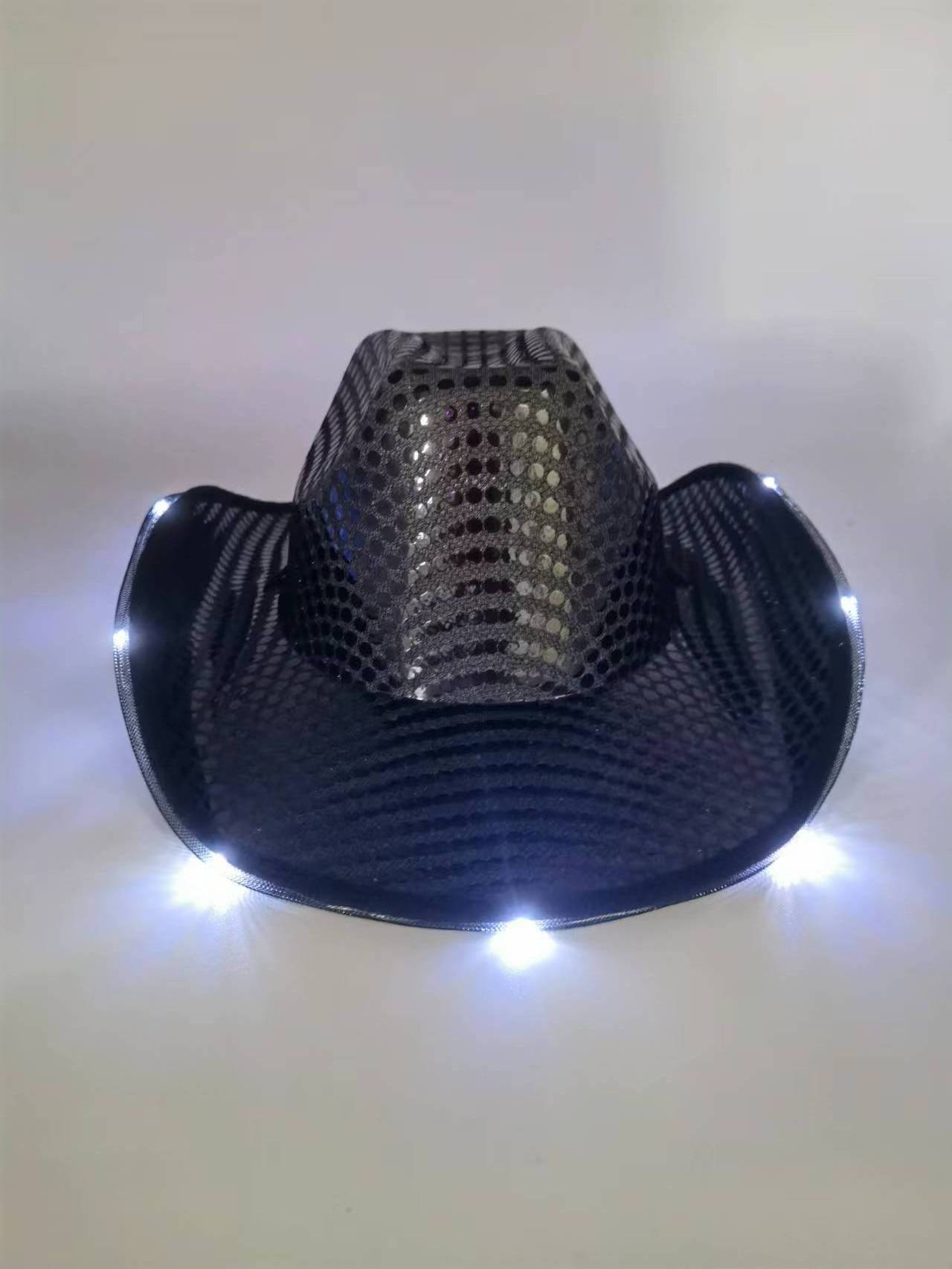 Factory Directly Wholesale LED Flashing Light Up Cowboy Hat with Sequins For Party Performance