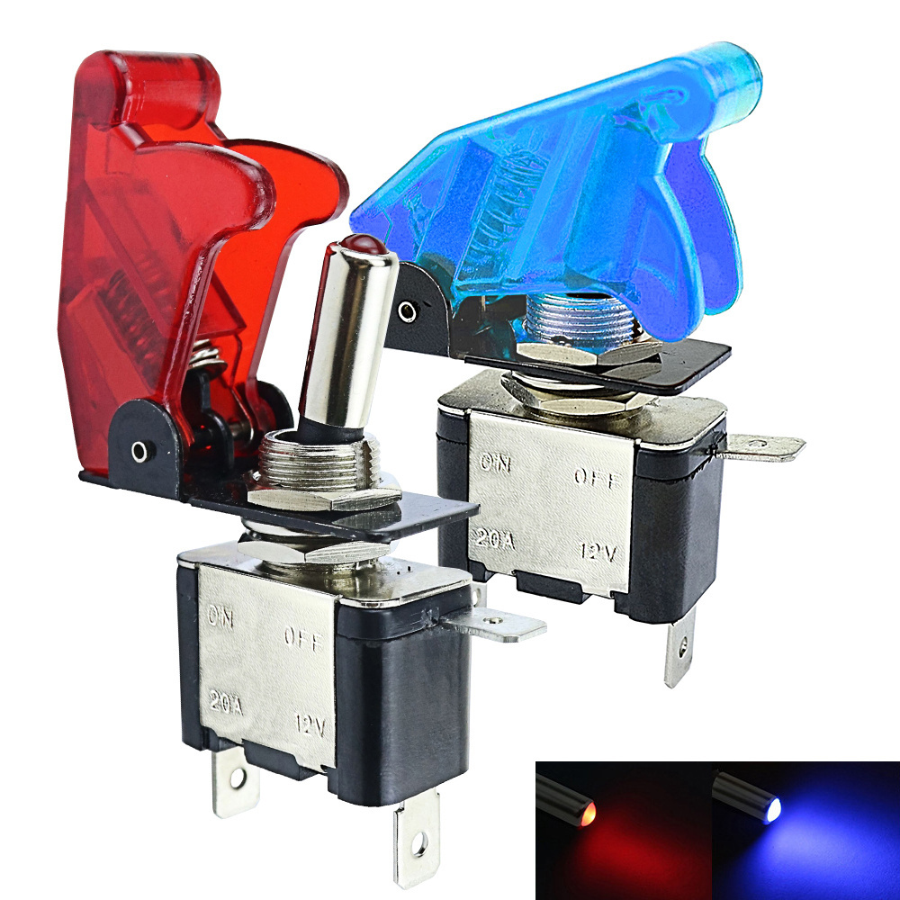 raRACING Auto Car Boat Truck LED 12V Toggle Switch With Safety Aircraft Flip Up Cover Guard