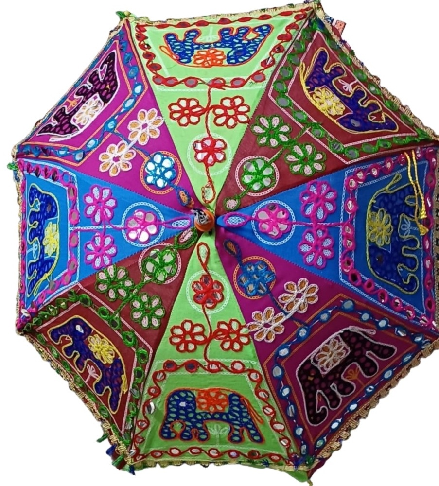 Indian Sun Summer Gift Girls Fashion Mirror Work Cotton Parasol umbrella GM-130523V