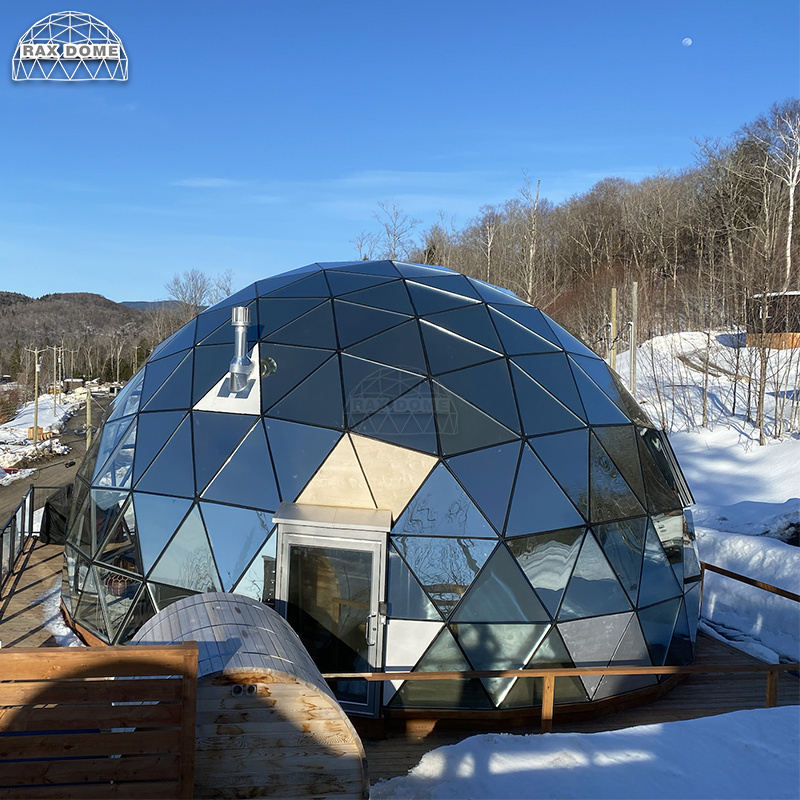 Glamping Geo Dome Glass Igloo Dome Tent with Mirror Hollow Tempered Glass in Winter