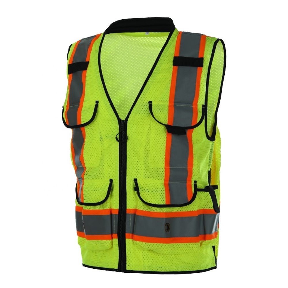 Hot Sale Unisex Breathable Safety Reflective Vest Work Orange High Visibility Multi Pockets Safety Vest