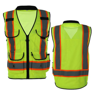 Hot Sale Unisex Breathable Safety Reflective Vest Work Orange High Visibility Multi Pockets Safety Vest