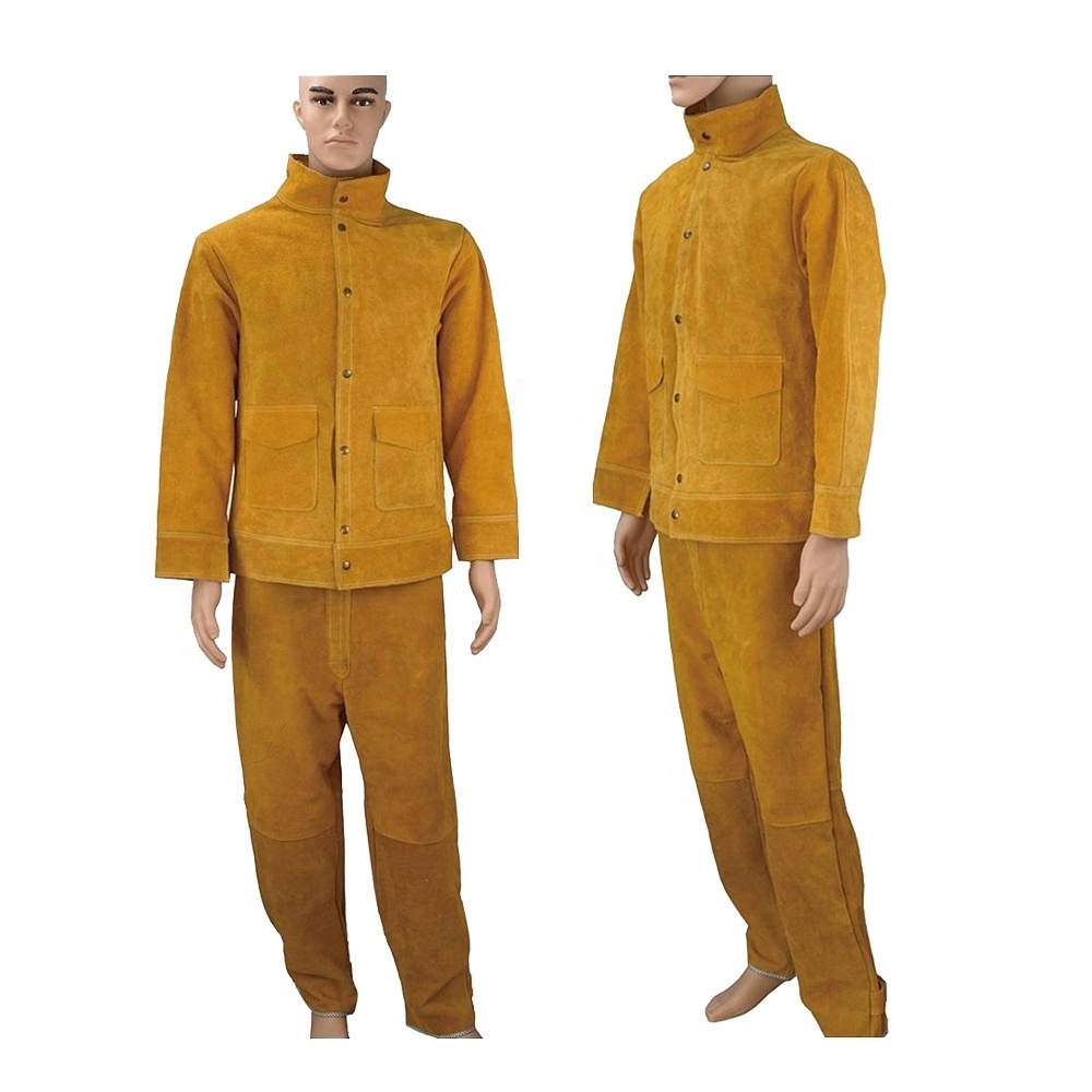 Welding Suit Cowhide Split Leather Welder Safety Wear Resistance High Quality Strong Stitched Leather Welding Suit