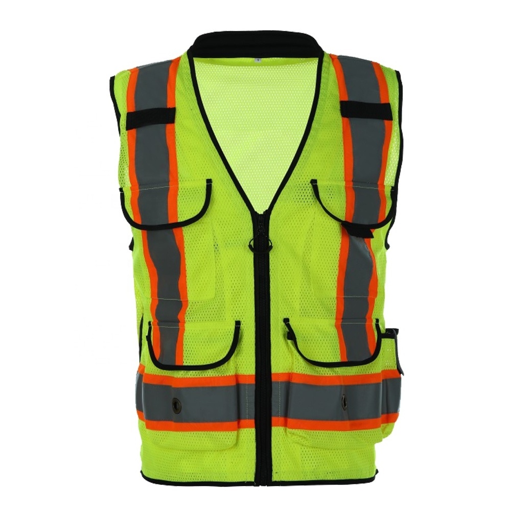 Hot Sale Unisex Breathable Safety Reflective Vest Work Orange High Visibility Multi Pockets Safety Vest