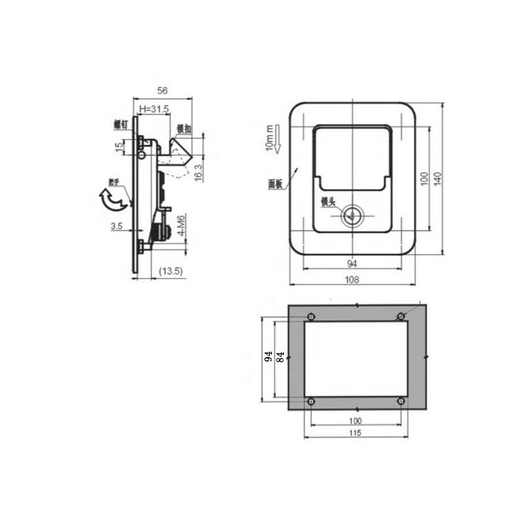 304 stainless steel handle latch polish zinc die-casting caravan paddle lock