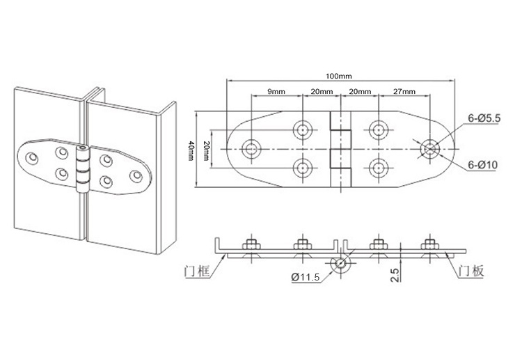 OEM sus304 stainless steel heavy duty glass door hinge