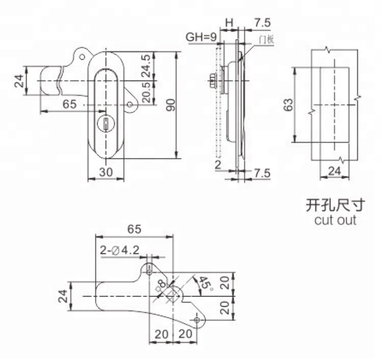 Popular Cheap Electric Panel Door Lock Compression Lift-and-turn Latch