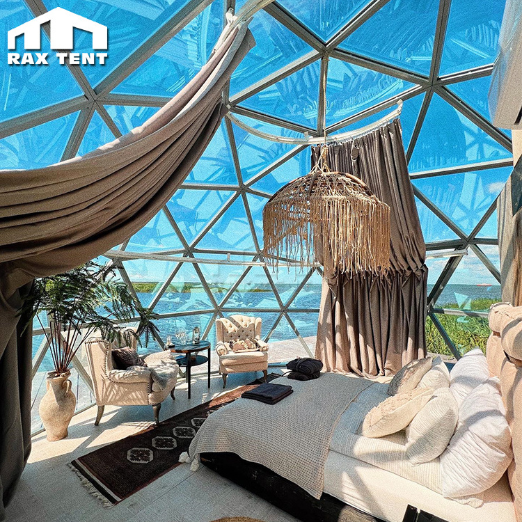 Glamping Igloo Glass Dome Tent for Resort with 360-degree Panorama View at Seaside