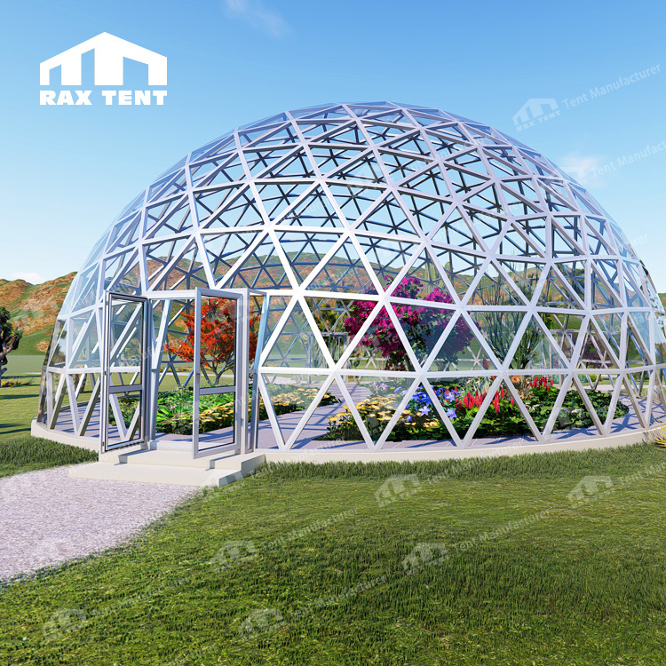 15M Aluminum Alloy Frame Glass Geodesic Dome Tent for Greenhouse