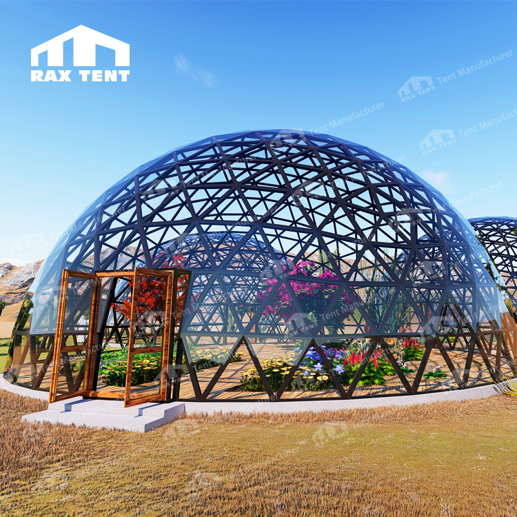 15M Aluminum Alloy Frame Glass Geodesic Dome Tent for Greenhouse