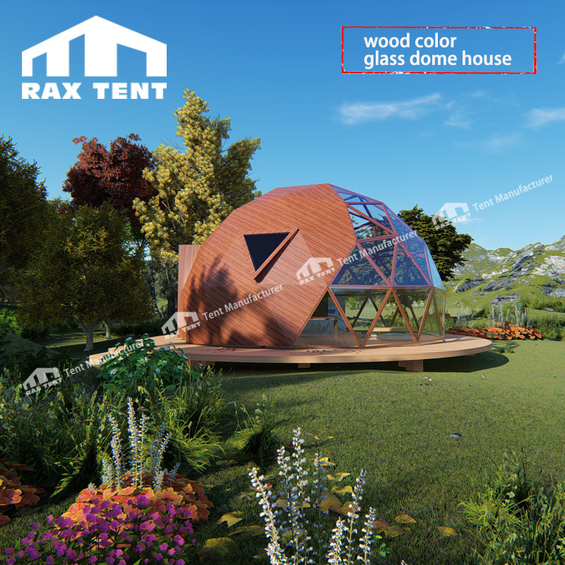 6m dome geodesic 4 season wooden color glass igloo