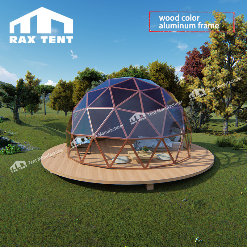 6m dome geodesic 4 season wooden color glass igloo