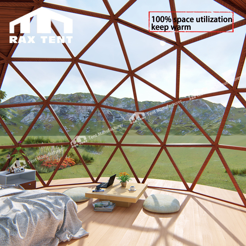 6m dome geodesic 4 season wooden color glass igloo