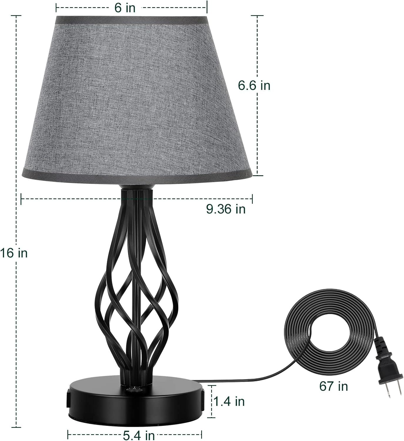 Wholesale Nightstand Table Lamps With Grey Linen Fabric Shade & Metal Base Small Desk Lamps For Bedrooms Office Living Room