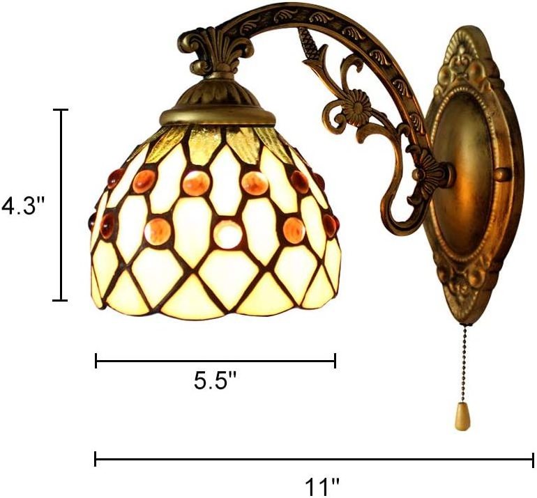 Wholesale stained glass wall light blue baroque stained glass one-light wall sconce with pull chain For home decor